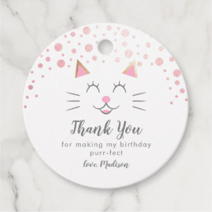 Kitty Cat Pink Gold Birthday Party Favour Tags