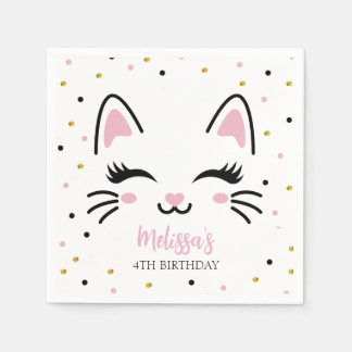 Kitty Cat Pink Gold Birthday Party Napkin