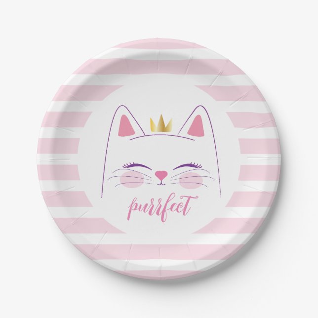 Kitty Cat Pink Gold Birthday Party  Paper Plate (Front)