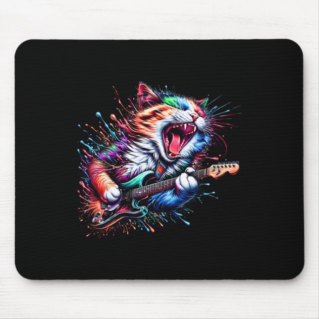 Kitty Cat Playing Guitar Rock Cat Heavy Metal Cat  Mouse Pad (Front)