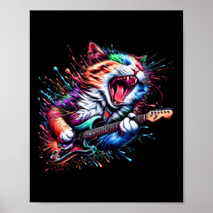Kitty Cat Playing Guitar Rock Cat Heavy Metal Cat  Poster