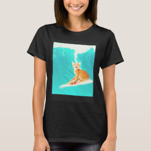 Kitty Cat Surfing Pizza T-Shirt