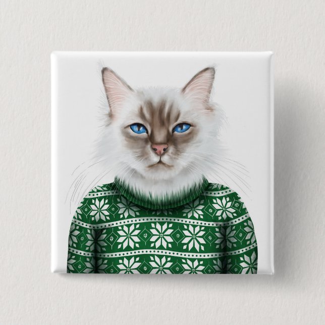 Kitty Cat Sweater 2 Inch Square Button (Front)