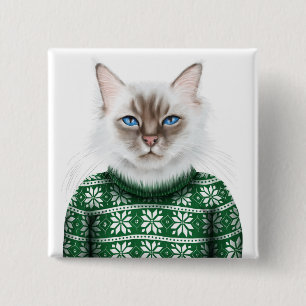Kitty Cat Sweater 2 Inch Square Button