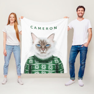 Kitty Cat Sweater   Add Your Name Fleece Blanket