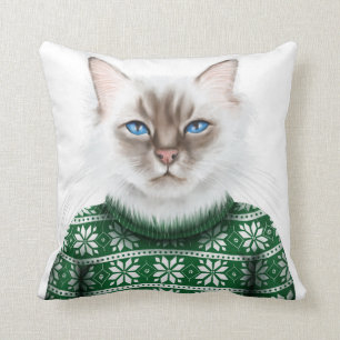 Kitty Cat Sweater Throw Pillow