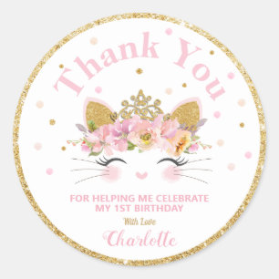 Kitty Cat Thank You Sticker Labels Birthday Favour