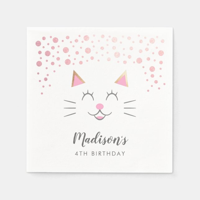 Kitty Cat Theme Birthday Party Napkin (Front)