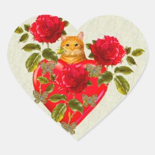 Kitty Cat Valentine Heart Sticker