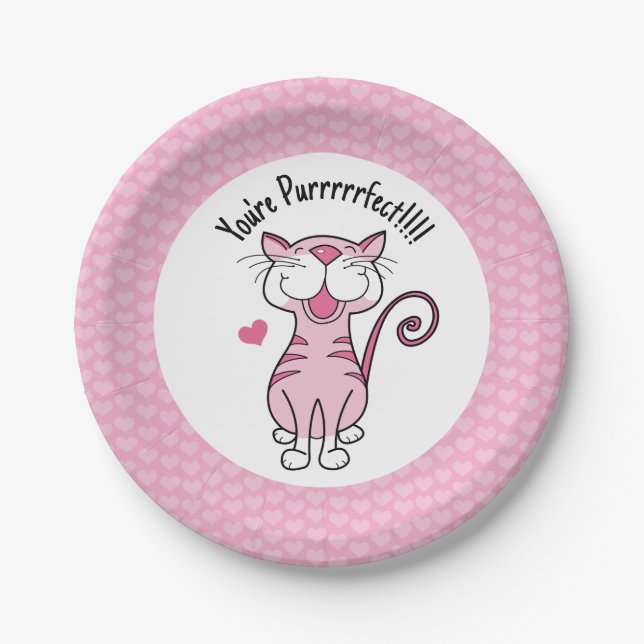 Kitty Cat Valentine's Day Hearts Cute Purrfect Paper Plate (Front)