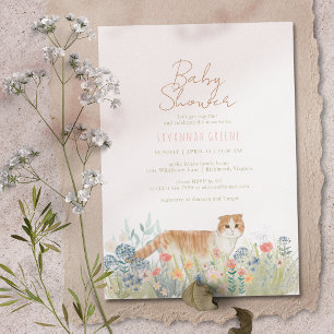 Kitty Cat Wildflowers   Neutral Spring Baby Shower Invitation