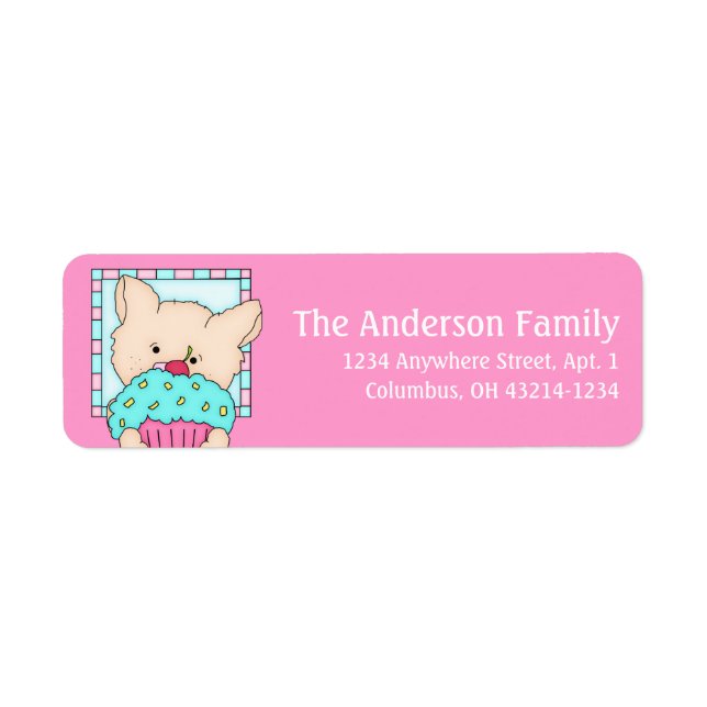 Kitty Cat with Cupcake Birthday Address Labels d1 (Front)