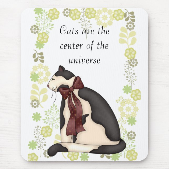 Kitty Cat with Flowers Picture Mouse Pad (Front)