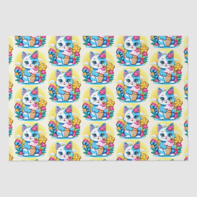 Kitty Cat with ice cream Summer Kawaii Character  Tissue Paper (Front)