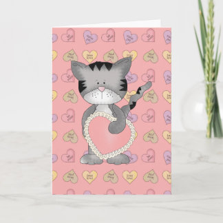 kitty cat with valentine heart holiday card