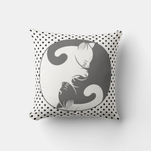 Kitty Cat Yin Yang Grey Throw Pillow
