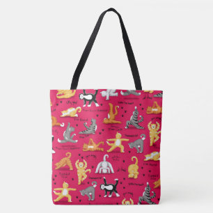 Kitty Cat Yoga Poses Red Yellow Tote Bag