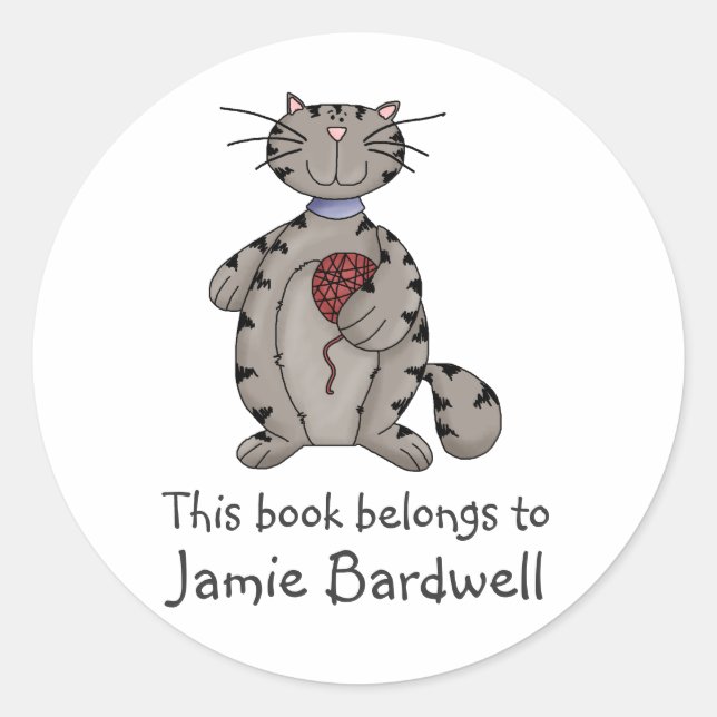 Kitty Cats · Grey Kitty & Wool Classic Round Sticker (Front)