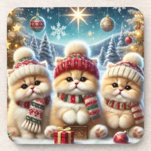 Kitty Cats in Christmas Decor and Snow  Coaster