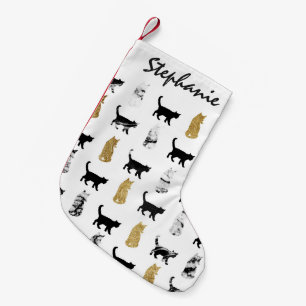 Kitty Cats in Gold and Black and White Marble Small Christmas Stocking