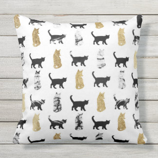 Kitty Cats in Gold and Black and White Marble Throw Pillow
