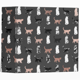 Kitty Cats in Rose Gold and Black and White Marble Binder