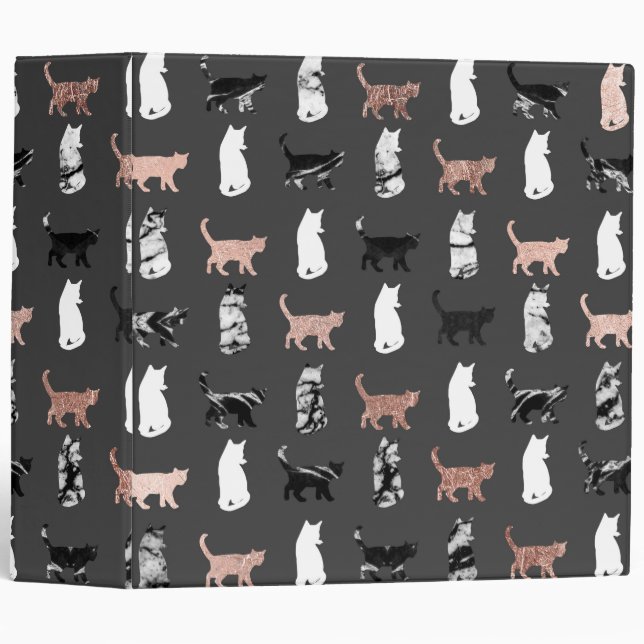 Kitty Cats in Rose Gold and Black and White Marble Binder (Front/Spine)