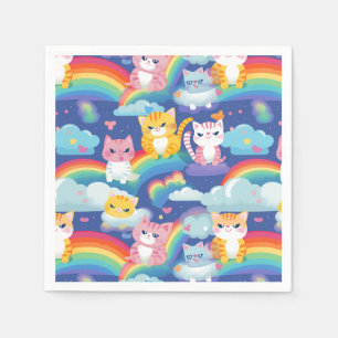 Kitty Cats on Rainbow Clouds Cute and Happy Napkin
