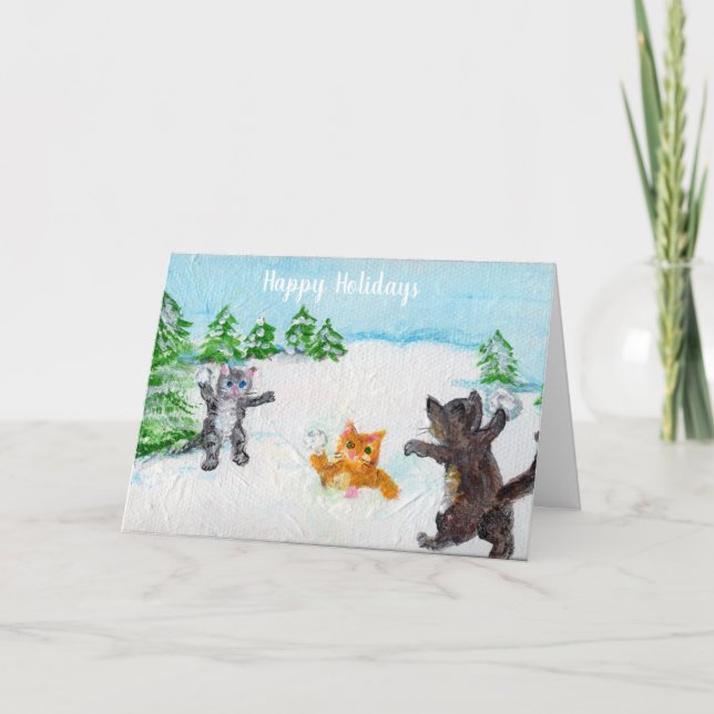 Kitty Cats Snowball combat Bonne carte de vacances (Devant)