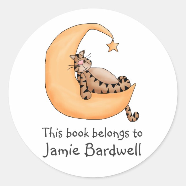 Kitty Cats · Tabby Cat in the Moon Classic Round Sticker (Front)