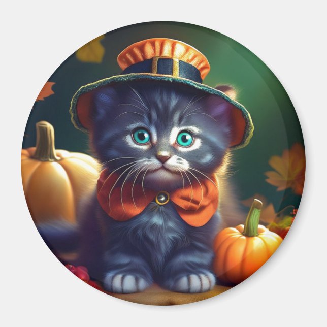 Kitty Celebrating Thanksgiving Magnet (Front)