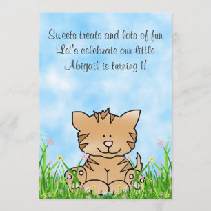 Kitty Chat et Fleurs 1er Anniversaire Invitation