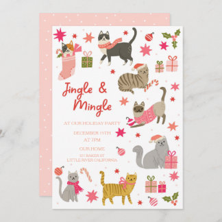 Kitty Chat rose Noël Fête Invitation