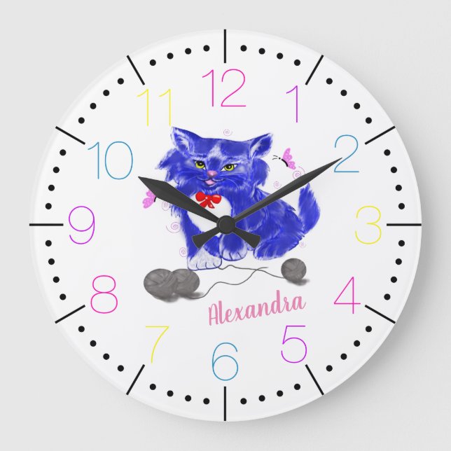 Kitty children cartoon personalized large clock (Front)