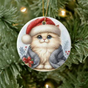 Kitty Christmas Ceramic Ornament