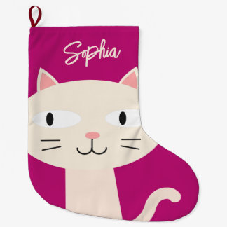 KITTY CHRISTMAS STOCKING, CUTE RASPBERRY COLOR LARGE CHRISTMAS STOCKING