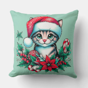 Kitty Christmas Throw Pillow