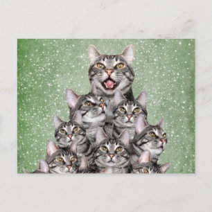 Kitty Christmas tree Holiday Postcard