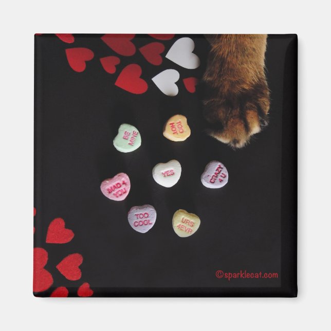 Kitty Coeurs de bonbons Aimer Carré Magnet (Devant)