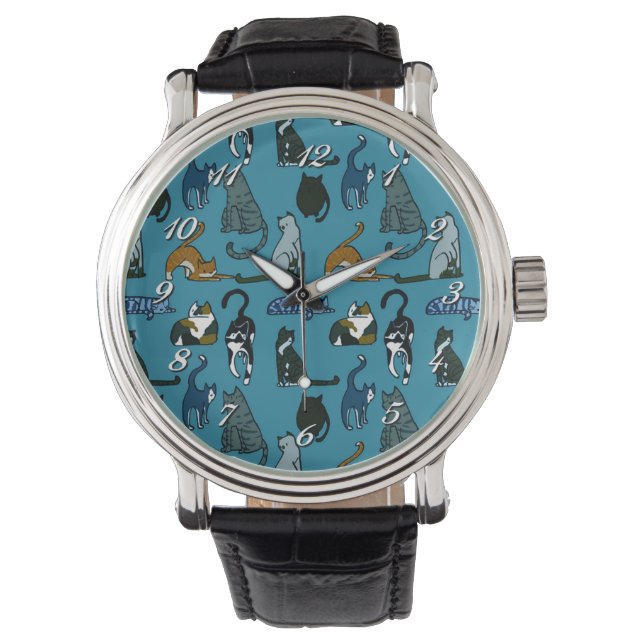 Kitty Corner Cat Pattern Wrist Watch (Front)