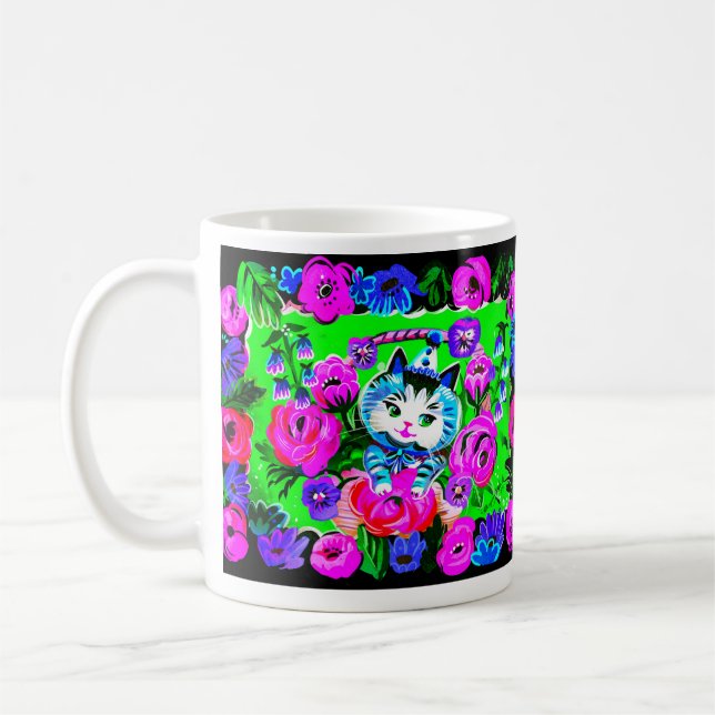 Kitty dans un panier Mug rétro (Gauche)