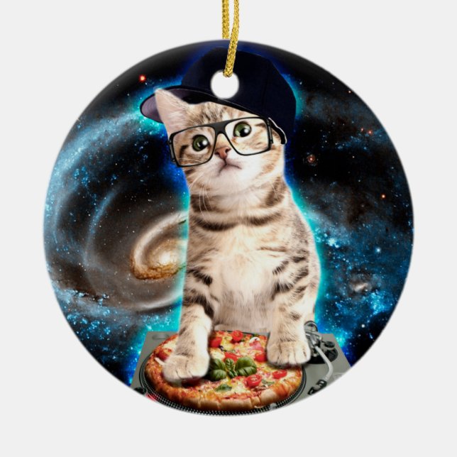kitty dj cat ceramic ornament (Front)