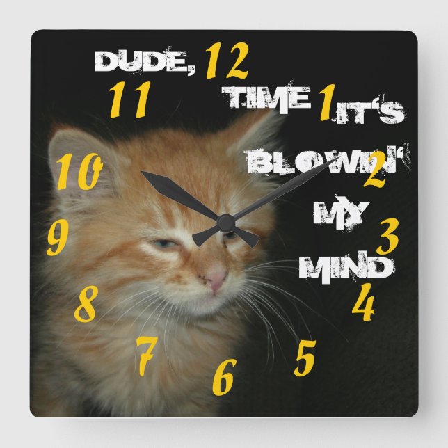 Kitty "DUDE, TIME IT'S BLOWIN' MY MIND" Clock (Front)