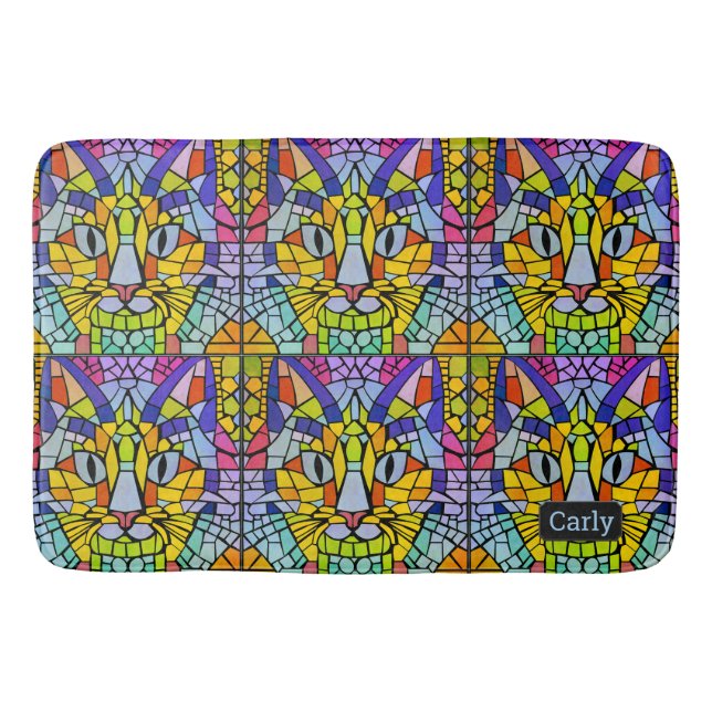 Kitty Face Mosaic Pattern - Fun Kids or Pets Bath Mat (Front)