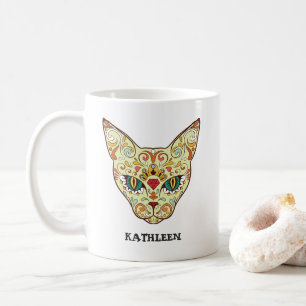 Kitty Face Sugar Skull Day of the Dead Cat Coffee Mug