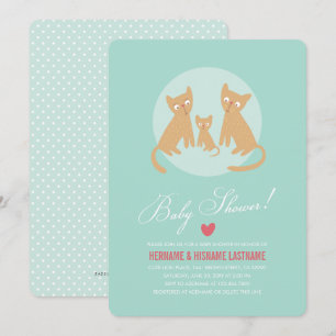 Kitty Family Mint Couples Baby shower Invitation R