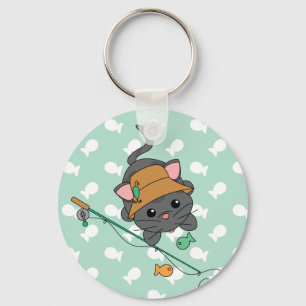 Kitty Fishing Keychain