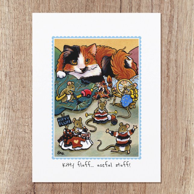 Kitty Fluff! Cat & Mouse Grooming Personalized Postcard (Creator Uploaded)