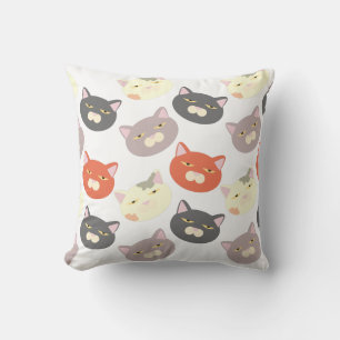 Kitty Fun Heads Cartoon Happy Pattern Throw Pillow