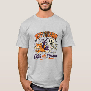 Kitty Getaway Halloween Skeleton Chase Cat Desig T-Shirt